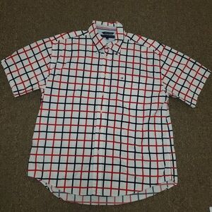 Tommy Hilfiger Mens Multicolor  Plaid Grid Button-Down Shirt Mens XL Red White
